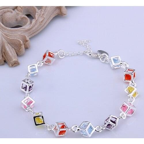 Tag women lady wedding gift Silver color Jewelry fashion charm colorful zircon crystal Bracelet free shipping H220