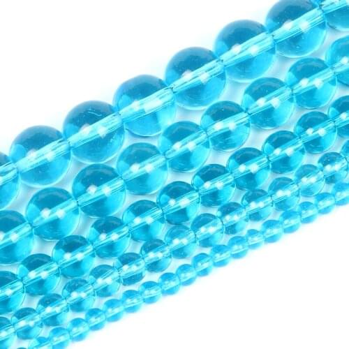 4-12mm Natural Stone Bead Round Smooth Loose Lake Blue Glass Stone Beads For Jewelry Making DIY Charm Bracelet Necklace Handmade