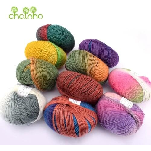 Chainho,Rainbow Gradient Color Woolen Thread,Hand Knitting & Crochet Yarn,Shawl,Hat,Scarf Material,6 Roll / Package