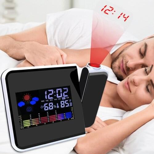 LCD Color Digital Display Alarm Clock Desktop Projection Clock Temperature Humidity Display For Bedroom Bedside
