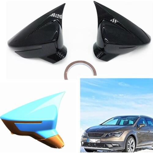 Mirror Cover Trim For Seat Leon Mk3 5F Ibiza MK5 2013-2019 Exterior Door Window Side Add On Carbon Fiber Look Rear View Caps