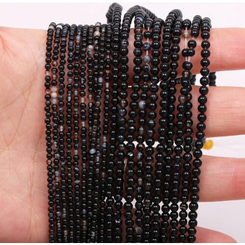 Black Stripe Agates Loose Beads Round 100% 2-4mm Natural Stone Beads for Charms Jewelry Making Craft DIY Necklace Bracelet