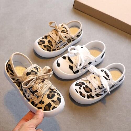 Kids Sneakers Girls Lace Up Casual Shoes Leopard Canvas Shoes Boys Platform Leisure Shoes Children Anti-Slippery Sport trainers