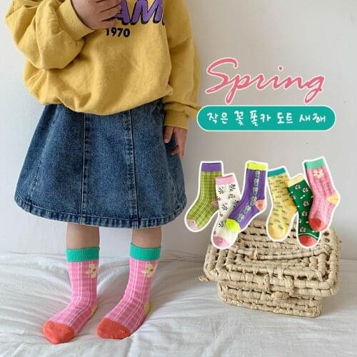 Childrens Socks Knee High Flower Print Wet Socks 2021 Spring Floral Stripe Baby Socks Female Cotton Socks Princess