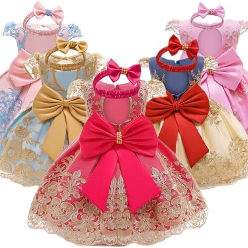 Baby Dresses Summer Girls Clothes Cute Bow Princess Dress 1st Birthday Party Dress For Girl Tutu Infant Toddler Girls Clothing