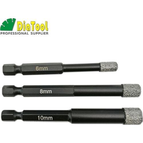 DIATOOL 3PK (6MM+8MM+10MM)Vaccum Brazed Diamond drilling bits for stone porcelain/tile Masonry Dry drilling quick-fit Shank