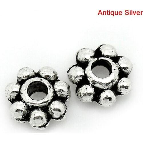 DoreenBeads Zinc metal alloy Spacer Beads Flower Silver Color Color Plated About 4mm(1/8")x4mm(1/8"),Hole:About 1mm,100 PCs