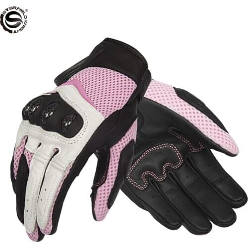 Breathable With Hole Leather Gloves Motorcycle Women Touch Screen Scooter Gloves Riding Protective Gear Motocross MTB Bike