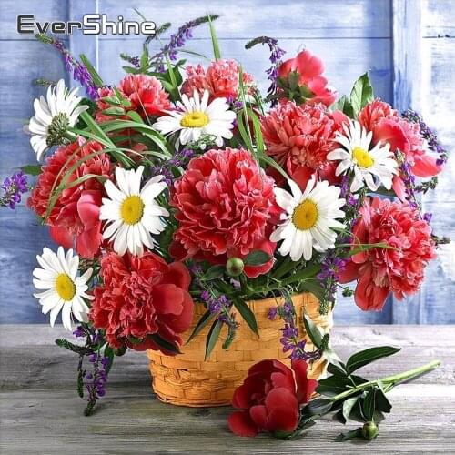 EverShine Diamond Mosaic Flowers Mosaic Needlework 5D DIY Diamond Painting Peony Cross Stitch Rhinestone Pictures Wall Art