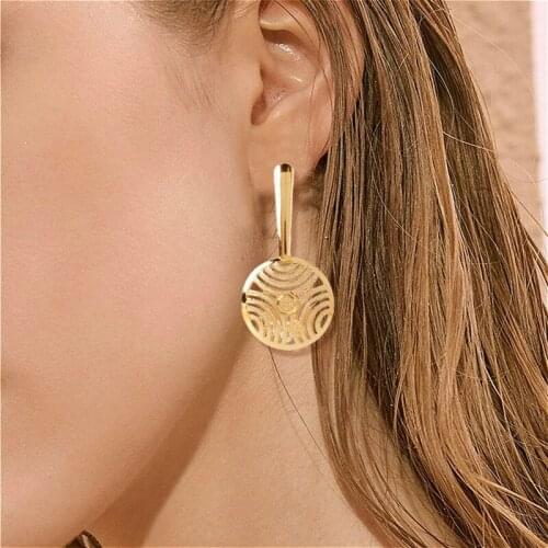 Gold Color Geometric Dangle Drop Earrings Jewelry For Women Trendy Simple Design Statement Earrings