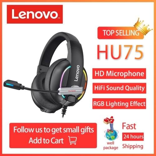 Lenovo HU75 Gaming Headset Wired Earphones Surround Sound RGB Colourful Light Deep bass with Mic for PC Laptop Gamer Headset