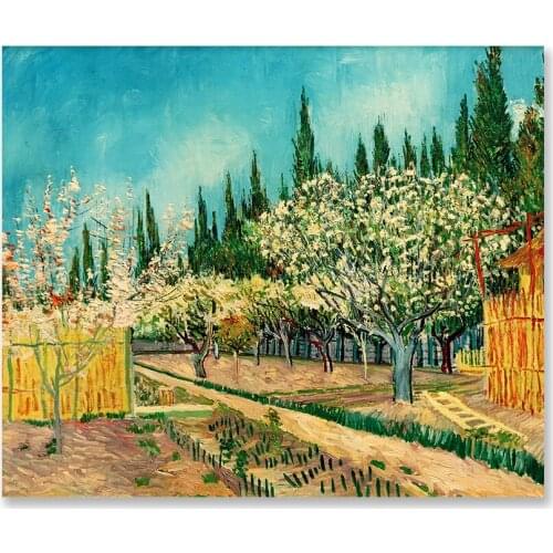 Canvas Painting Orchard In Blossom Bordered By Cypresses Background Poster Living Room Furniture Sofa Poster Home Decor Cuadros