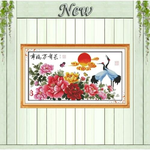 Happy forever penoy scenery paintings counted print on canvas DMC 14CT 11CT chinese Cross Stitch Needlework Sets Embroidery kits