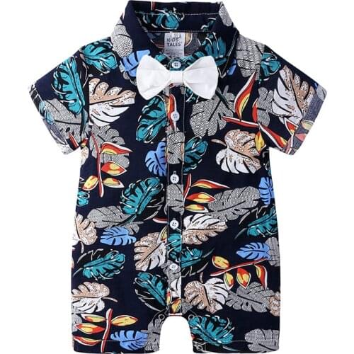 0-2 Year Childrens Clothing Baby Floral Jumpsuit Male Toddler Boys Romper Summer Short-sleeved Beach Costume Playsuits