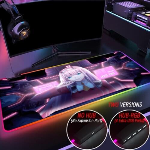 02 Darling In The Franxx Big Breast Girl RGB Mouse Pad Zero Two LED Gamer Large Mice USB For PC Desk Mat Support DIY