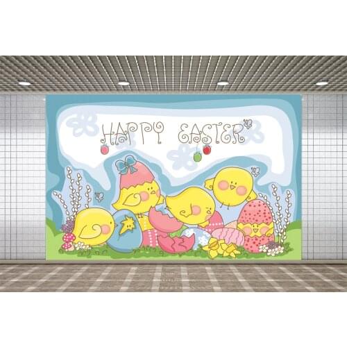 Lyavshi Happy Easter Backdrop Cartoon Chicken Egg Family Party Decor for Photo Studio Decoration Props Photography Backgrounds
