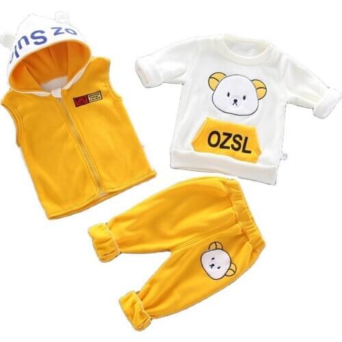 Autumn Winter Fashion Children Thicken Clothes Baby Boy Girl Letter T Shirt Hooded Vest Pants New Infant Kids Cartoon Tracksuits