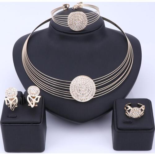 Fashion Bridal Costume Accessories Rhinestone Crystal Elegant Wedding Necklace Earrings Bracelet Ring Jewelry Sets For Brides