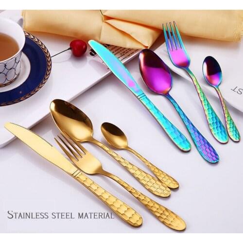 Creative Golden Stainless Steel Western Tableware Set Steak Knife Fork Spoon Three Or Four Piece Cuterly Kits Kitchen Tools