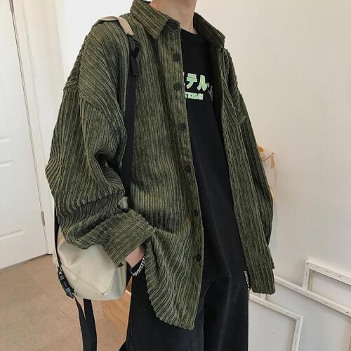 Autumn Corduroy Shirt Mens Fashion Solid Color Casual Retro Shirt Men Streetwear Wild Loose Long-sleeved Shirts Mens M-2XL