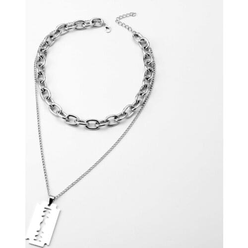 Punk HipHop Metal Link Chain Choker Necklaces Razor Blade Pendant Necklaces For Women Jewelry