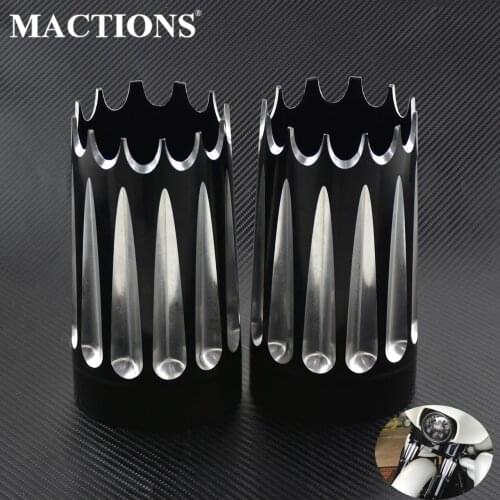 Motorcycle CNC Front Fork Boot Slider Covers Cow Bells Black For Harley Touring Street Electra Glide Road King 2008-2017