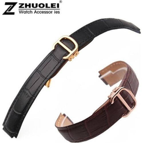 18*11mm 20*12mm High Quality Genuine Leather Strap for deployment clasp Watch Band Black& Brown Men Women WATCHBANDS