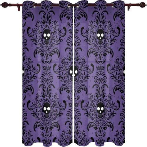 Halloween Skull Pattern Retro Purple Windows Curtains Living Room Bedroom Kitchen Curtains For Children Drapes