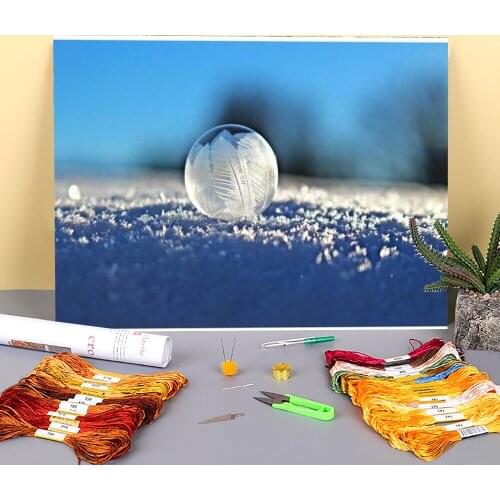 Christmas Snowball Printed Fabric 11CT Cross Stitch Complete Kit DIY Embroidery DMC Threads Handmade Handicraft Package