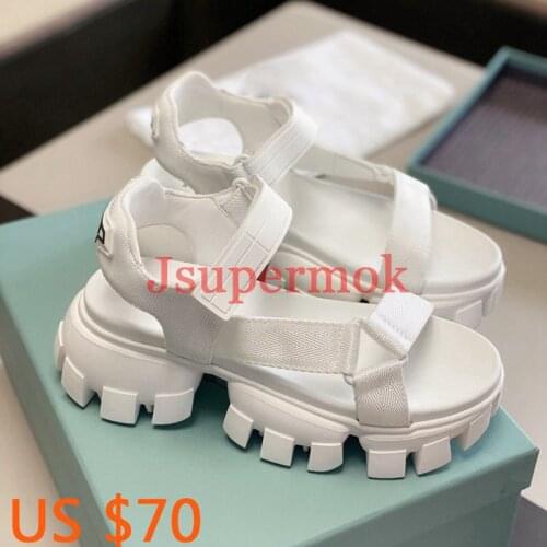 Luxury Brand womens Sandals high quality Womens Velcro Fashion High Heels Thick Bottom Simple Solid Sandals