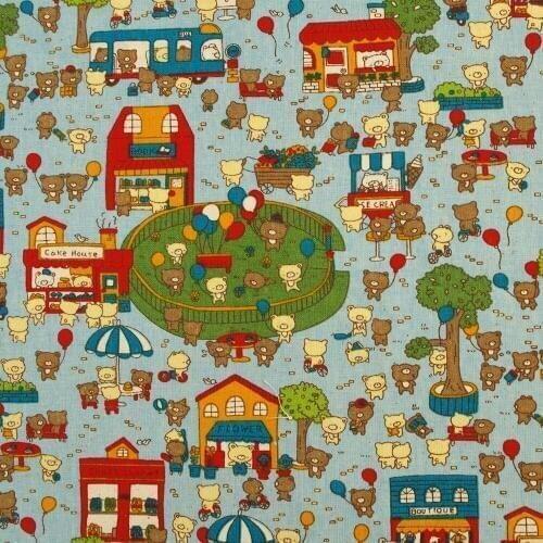 Cotton Linen Fabric for handmad, bed, bag, curtain - Cute Little Bears - blue (LF070)