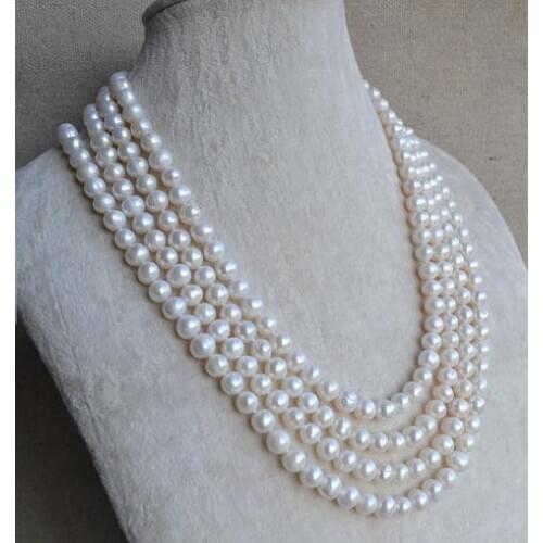 Unique Pearls jewellery Store Long Pearl Necklace 80 inches 8mm White Round Freshwater Pearl Necklace Fine Jewelry