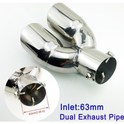 Steel Muffler Silencer Tailpipe Cover Universal 63mm 2.5 inch Inlet Cutout Auto Rear Tail Exhaust Tips Pipe Trim Dual Outlet
