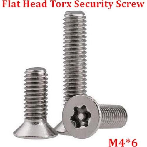 100pcs M4*6 DIN7991 Torx Flat Head Tamper Proof Security Screw A2 Stainless Steel Anti-theft Countersunk Screws