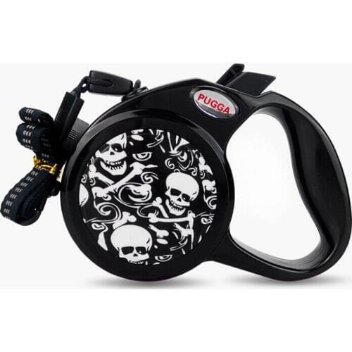 High Quality Dog Automatic Retractable Leashes Nylon 3m/5m/8m Rope Flat/Round Tough Rope Dog Chain Heart Skull Butterfly Pattern