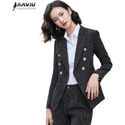 High End Spripes Suits Women New Business Temperament Slim Formal Interview Blazer And Pants Office Ladies Work Colthes