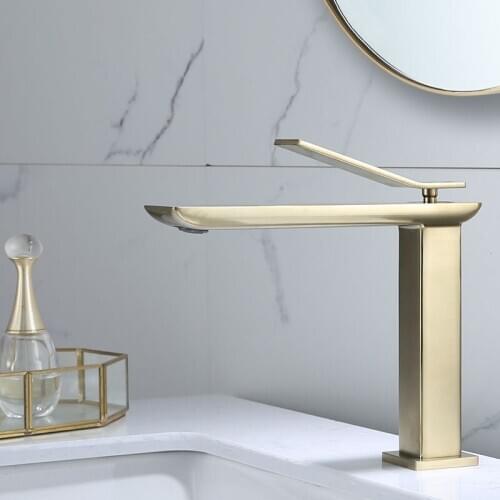 Basin Faucet Luxury Brush gold Single handle hot and cold Tap Bathroom Sink Faucet High Quality Brass Deck Mounted Mixer