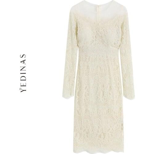Yedinas 2020 Spring Vintage Elegant Women White Dress Sexy Lace Off Shoulder Party Dresses Long Sleeve Bodycon Ladies Vestidos