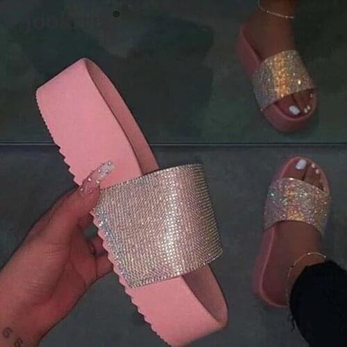 Jookrrix 2020 Women Summer Female Pu Leather Sandals Women Fashion Rhiestone Slippers Lady Brand Casual Platform Shoes ZS2432