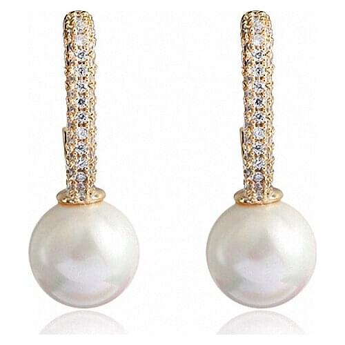 Vintage Gold & Silver Zircon Earrings for Women Fashion Exquisite Freshwater Pearl Stud Earrings for Women Girlss Gift LE1452