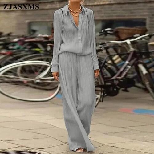 Elegant Turn-down Collar Office Lady Set Spring Long Sleeve Button Shirt and Long Pants Suit Summer Solid Women Two Piece Sets