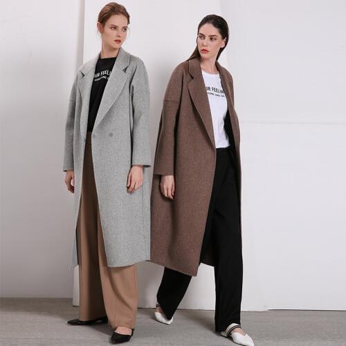 Womens winter coats coffee grey Double-sided wool cashmere outwear 2019 autumn plus size ladies fashion overcoats long