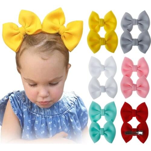 1 Pair Cute Handmade Bows Toddler Bangs Hairpins Solid Color Bowknot Baby Ponytail Clips Sweet Kids Hair Accessories Photo Props