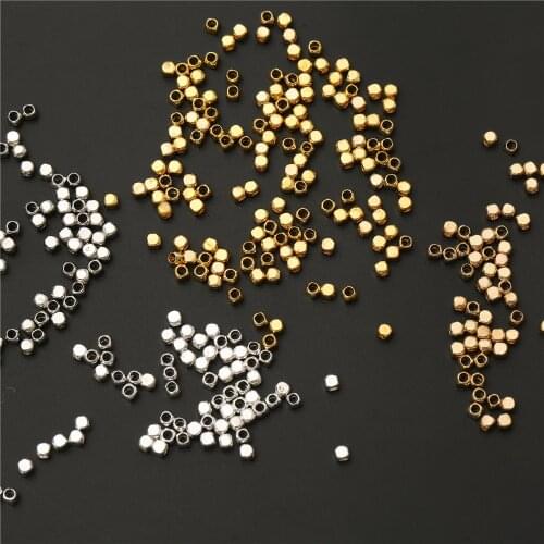 100 Pcs/Lot 2mm Silver/Gold/KC Gold/Rhodium Copper Cube Spacer Beads Square Loose Bead for DIY Bracelet Jewelry Making Material