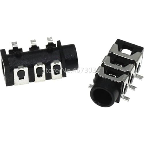 100pcs PJ-313 3.5MM Socket PJ-313 inline 5pinblack headphone jack audio jack PJ313 5 feet inline