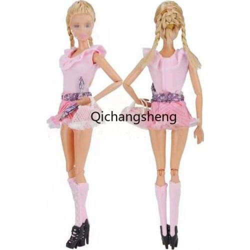 11.5" Fashion Pink Ruffled Shirt Outfits Set For Barbie Doll Clothes Top Skirt Socks Shoes Handbag 1/6 BJD Accessories Kids Toys