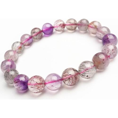 11mm Natural Purple Rutilated Quartz Super 7 Seven Mix Colors Melody Stone Women Femme Stretch Round Crystal Beads Bracelets