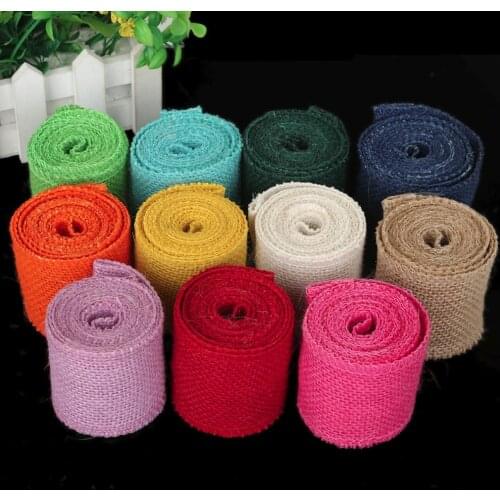 2M Natural Jute Burlap Ribbon Jute Fabric Roll Hessian Ribbon Trims Tape Rustic For Wedding Party Decoration Width 6cm Colorful