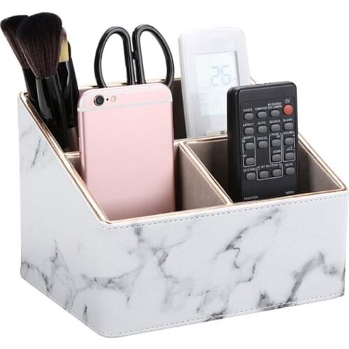 3 Grids Marble Leather Desk Stationery Organizer Pen Pencil Holder Mobile Phone U4LD