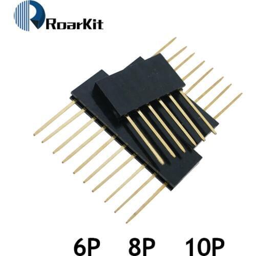 30PCS 2.54MM 6Pin 8Pin 10Pin 10MM Long Needle Female Header Strip Stackable Header for Arduino W5100 6p 8p 10p DIY Kit